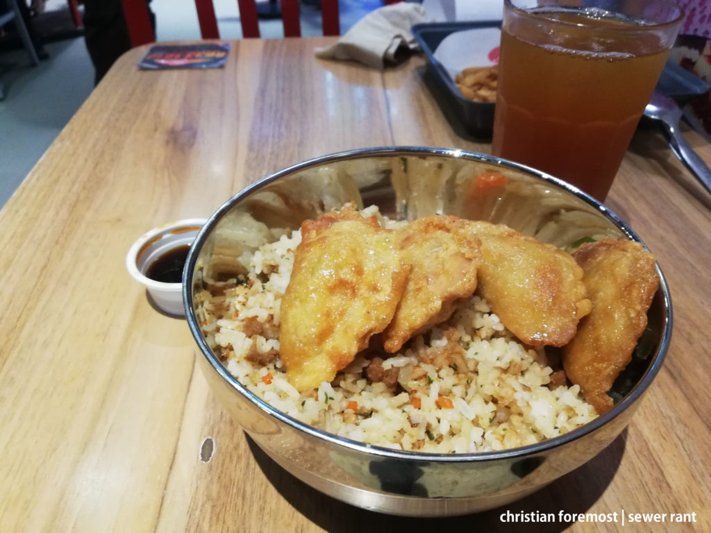 BonChon Kimchi Rice topped with Spicy Crispy Mandu.