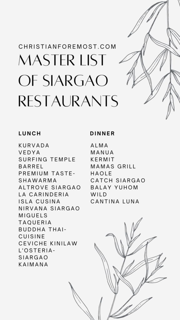 Master List of Restaurants in Siargao for Lunch and Dinner!