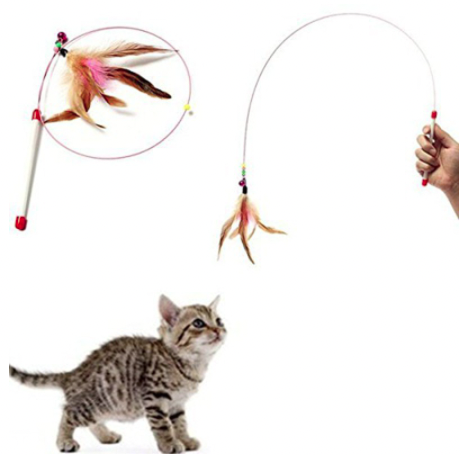 90cm Colorful Feathers Tease Cat Sticks Funny Interactive Kitten Steel Wire Stick Pets Toys with Bell