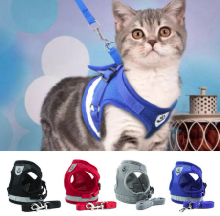 LS Dog Cat Harness Vest Adjustable Walking Reflective Lead Leash Breathable Mesh Chest Rope for Small Medium Pet